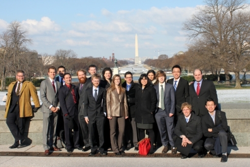 Dan Rothenberg (fourth from left) stands with MIT Science Policy Initiative students on the national mall in 2014. (Photo Courtesy of MIT Science Policy Initiative)